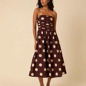 Nobody’s Child  Brown Strapless A-Line Dress polka dot 6 NWT